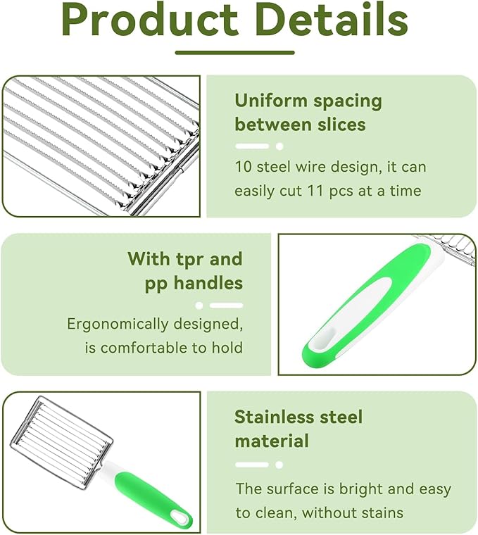 Luncheon Meat Slicers,10 Slices, Egg Cutter Slicers for Boiled Egg Fruit Soft Cheese Slicer Cutter(Green)