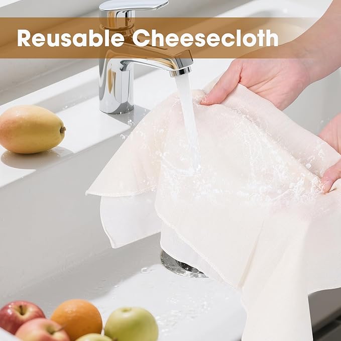 15 PCS Cheese Cloths for Straining, 20x20 Inch, Organic Cotton Cheese Cloths Unbleached, Cheesecloth Reusable With Hemmed Edge for Straining Liquid, Cheese Making,Juicing,Baking and Cooking.