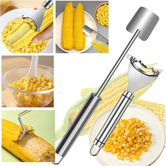Corn Peeler 2PCS Stainless Steel Corn Peeler and Stripper Tool Set 2026 Corn Planer Cutter Thresher Scraper,Peel Corn Cob Separator Quick
