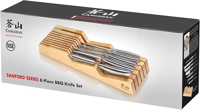 Cangshan Sanford Series 1027143 German Steel 8-Piece BBQ Knife In Drawer Set