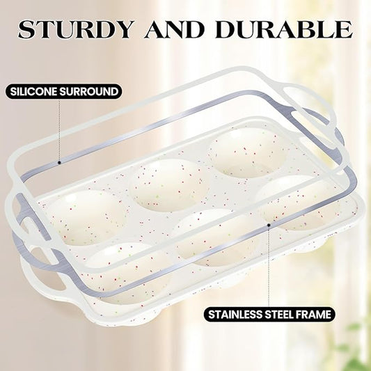 AOTASO 1 Pc Jumbo Muffin Pan with Metal Frame, Nonstick 6 Cup Extra Large Cupcake Pan for Baking, Silicone Deep Muffin Tray for Egg Bites (Cream)