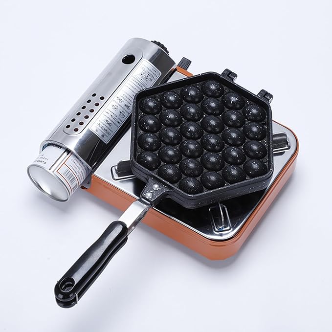 Tnfeeon Bubble Waffle Pan Cast Aluminum Stovetop Maker, Double Sided Egg Waffle Iron with Fixed Bracket and Anti Scald Handles for Home Kitchen Cafe Use