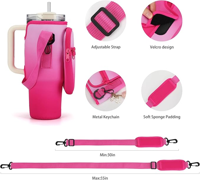 Water Bottle Carrier Bag for Stanley 40/30 oz Tumbler with Phone Pocket Neoprene Water Bottle Holder with Shoulder & Handheld Strap Stanley Cup Accessories