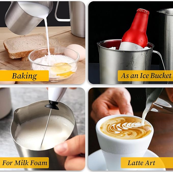 Stainless Steel Measuring Cup with Handle and Pour Lip, 2000ml 70OZ Metal Pitcher with Oz And ML Marking, Heavy-Duty Milk Frothing Jug for Coffee Latte Art, Commercial and Home Kitchen