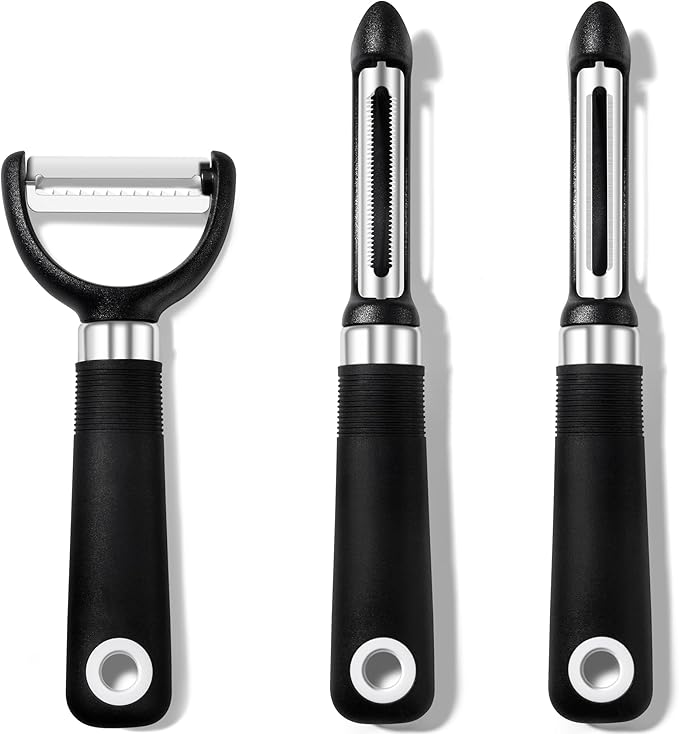 Rainspire 3-Piece Peeler Set, Premium Swivel Vegetable Peeler, Kitchen Gadgets Apple Peeler Potato Peeler Veggie Peeler Fruit Peeler, Dishwasher Safe Kitchen Accessories, Black