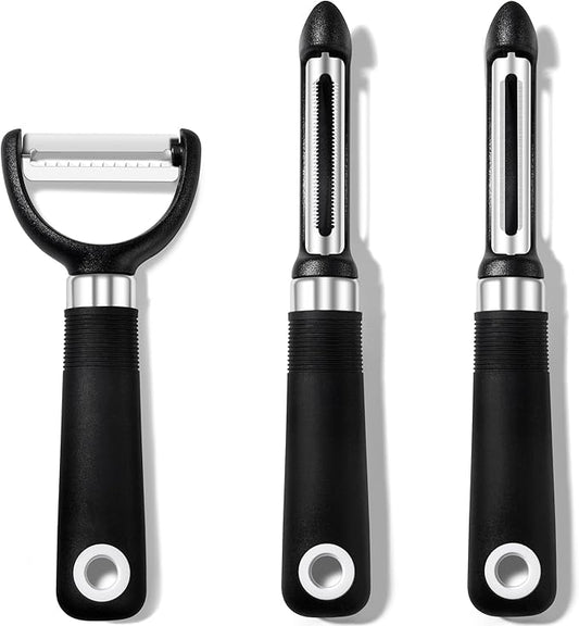 Rainspire 3-Piece Peeler Set, Premium Swivel Vegetable Peeler, Kitchen Gadgets Apple Peeler Potato Peeler Veggie Peeler Fruit Peeler, Dishwasher Safe Kitchen Accessories, Black