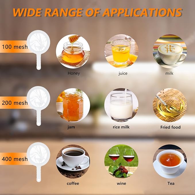 Kitchen Ultra-Fine Nylon Mesh Strainer 5.51 Inch, Plastic Sieve Fine Mesh with Handle Kitchen Tool For Soy Milk, Coffee, Milk, Yogurt, Juice,Tea Leaf Filter, Honey, Wine (400 mesh)