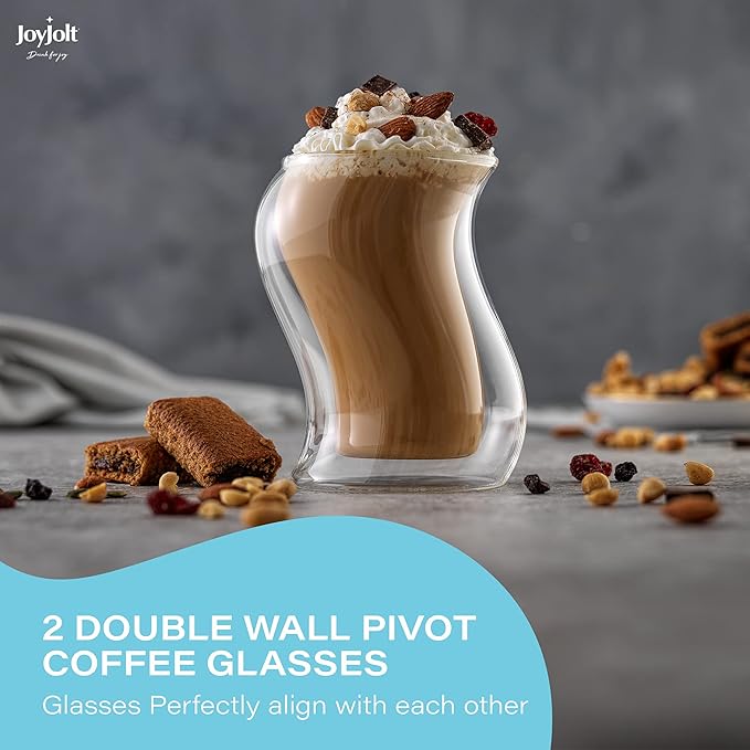 JoyJolt Pivot Double Insulated Tumblers - Set of 2 Exceptional 13.5 oz Iced Coffee Tumbler - Elegant Bar Glasses for Coffee, Tea, or Cold Beverages - 2 x 405 ml Iced Coffee Glasses for Hot Summers