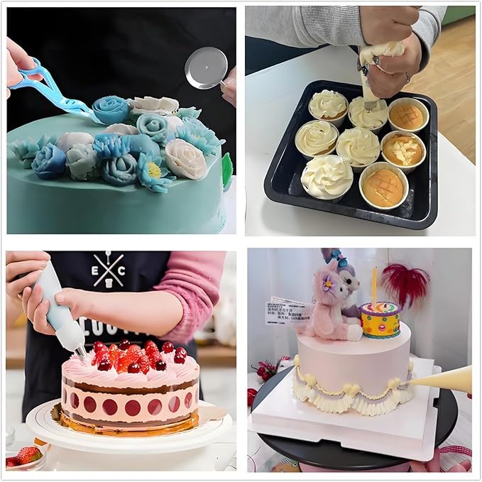 193 Pcs Cake Decorating Kit with Cake Turntable,Leveler,24 Numbered Icing Tips,2 Spatulas,2 Couplers,3 Scrapers,50 Pastry Bags,50 Paper Cupcake Liners,50 Cake Flags & More Baking Tools, (Blue)