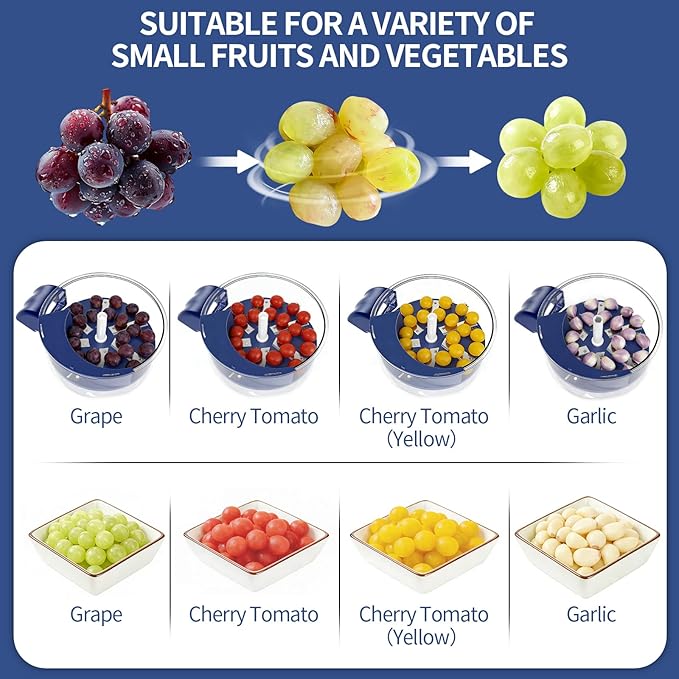 Automatic Peeling Machine, Upgraded 6 Leaf Blade Electric Grape, Cherry Tomato & Garlic Peeler, Rechargeable Wireless, Easy Clean Portable Kitchen Tool for Salad Prep & Picnic (Blue)