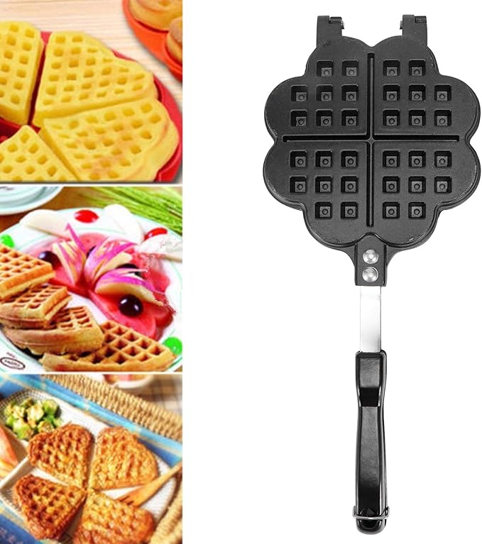 Waffle Maker, Aluminium Alloy Non Stick Stovetop Waffle Maker Pan with Long Handle Portable Cake Mold Baking Tray for Sandwich Breakfast Snacks