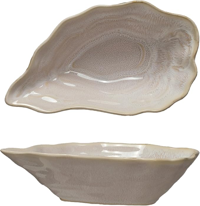 Creative Co-Op Oyster Shaped Stoneware Bowl, Cream