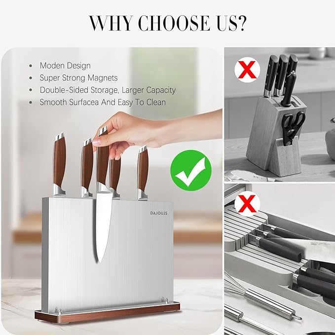 Magnetic Knife Block, Magnet Kitchen Knife Holder Stand with Strong Magnet Strip for Kitchen Counter