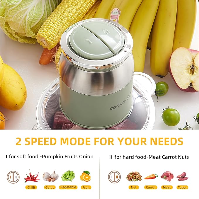 COOKZHOM Green Food Processor,500W Electric Meat Grinder with 8 Cup Stainless Steel Bowl and 4 Sharp Blades, Food Chopper & Vegetable Chopper for home use,Meat Processor, Vegetables, Fruits and Nuts