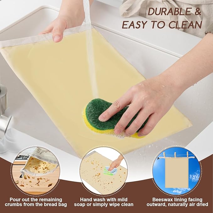 fufeisi Beeswax Bread Bags for Sourdough, 2 Pack Reusable Bread Bag for Storage XL 17x13 Inch, Large Linen Beeswax Bread Bags for Homemade Sourdough with 1 Linen Bowl Cover - Keep Fresh, Freezer Safe