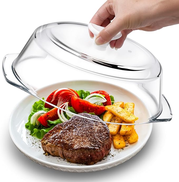 ACEPRUT New Upgrade Glass Microwave Splatter Cover for Food with Ceramic Handle & Screw, 100% Food Grade, Plastic-free, BPA Free, Dishwasher Safe