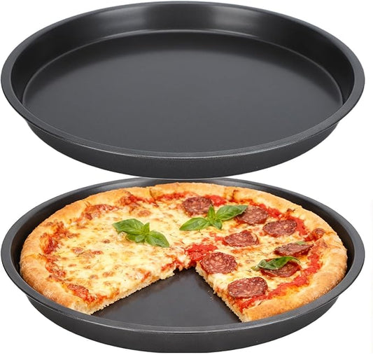 Tomotato 2Pcs Pizza Pan, 6in/9in/10in/12in Deep Dish Round Pizza Pan for Oven, Non Stick Thickened Carbon Steel Baking Pan for Home Kitchen, Dishwasher Safe(12in)