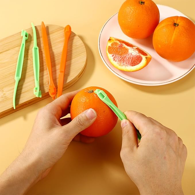 10pcs Orange Peeler Set, Plastic Orange Peeler Opener Citrus Skin Peelers with Long Handle Slicer Lemon Peel Remover Cutter Fruit Skin Peeler Kitchen Accessory Kitchen Gadget (Grass Green & Orange)
