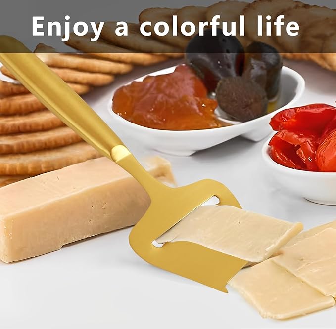 Golden Stainless Steel Cheese Slicer and Cutter for Block and Semi-Hard Cheese, Handheld Plane Knife, Cortador de Queso, Gold