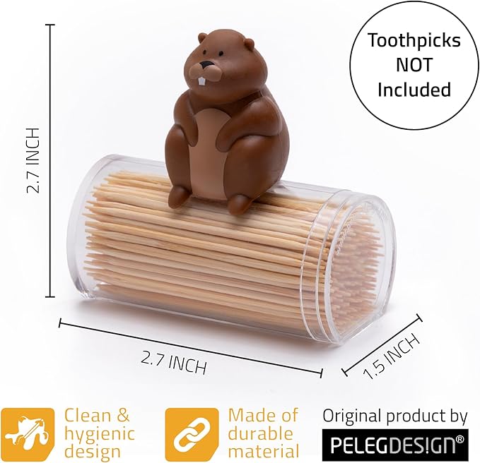 PELEG DESIGN Toothpick Holder - Playful Toothpick Dispenser, Fun and Decorative Plastic Toothpick Holder for Easy Access During Meals or Gatherings (Woody)