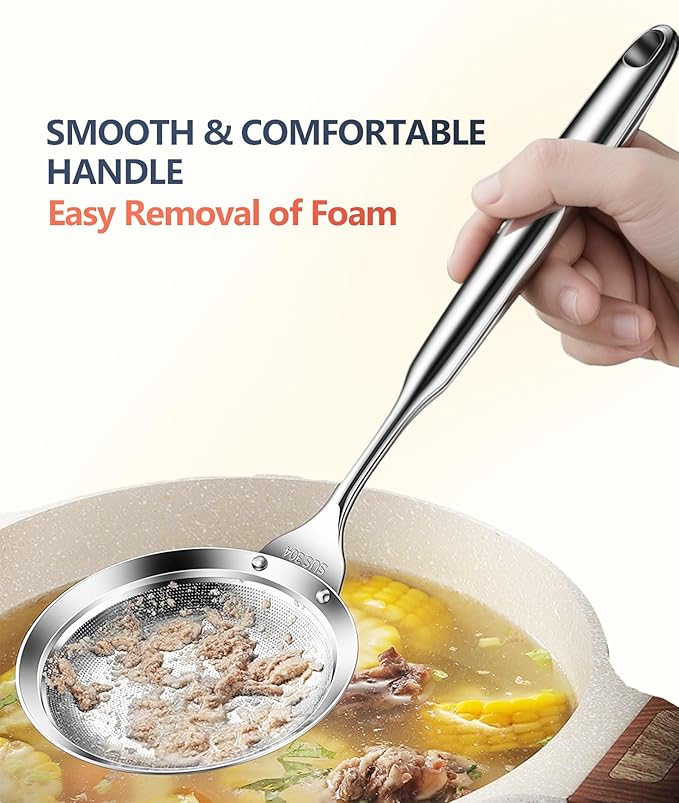 Ugotit Skimmers Spoon Strainer Spoon for Kitchen, Stainless Steel Fine Mesh Strainer, Grease Separator for Cooking (DIA 4.3Inch&5.9Inch)