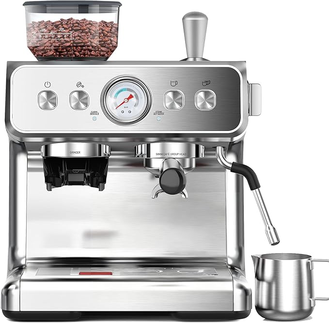 COWSAR 15 Bar Espresso Machine with Grinder & Milk Frother Steam Wand, 58mm Commercial Espresso Maker for Cappuccino and Latte, Perfect Expresso Coffee Machines for Home and Café Use