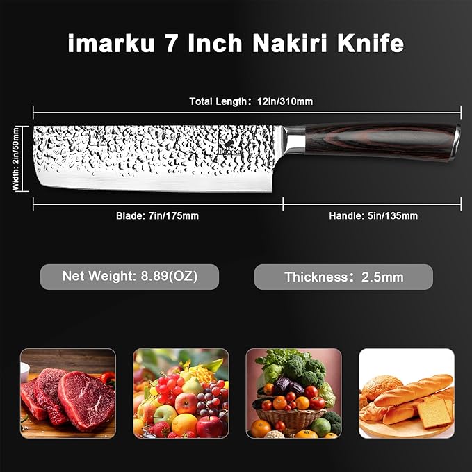 imarku Nakiri Knife,7 Inch High Carbon Stainless Steel Japanese Chef Knife,Razor Sharp Chopping Vegetable and Meat Cleaver Kitchen Knife with Ergonomic Handle,Birthday Gifts for Women and Men