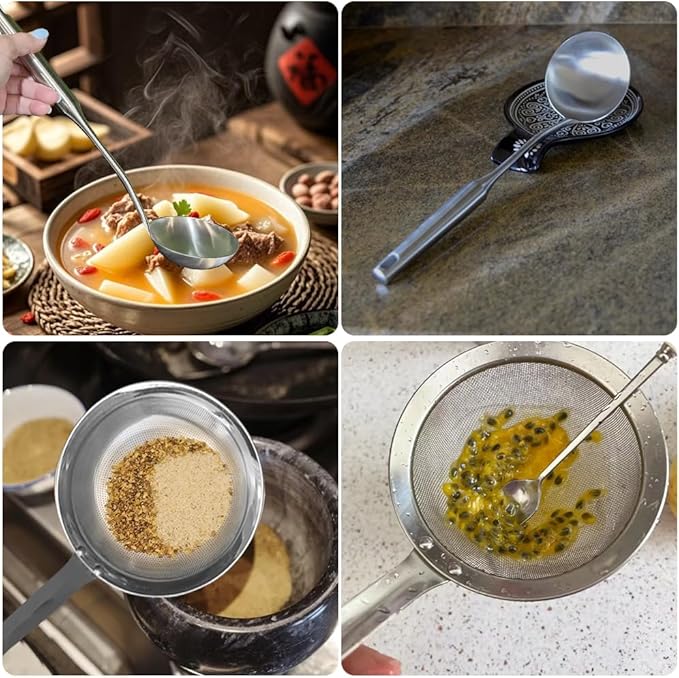 Stainless Steel Spoon and Slotted Spoon Set (2-Piece),Scoop Spoon,Skimmer Ladle Tool Set