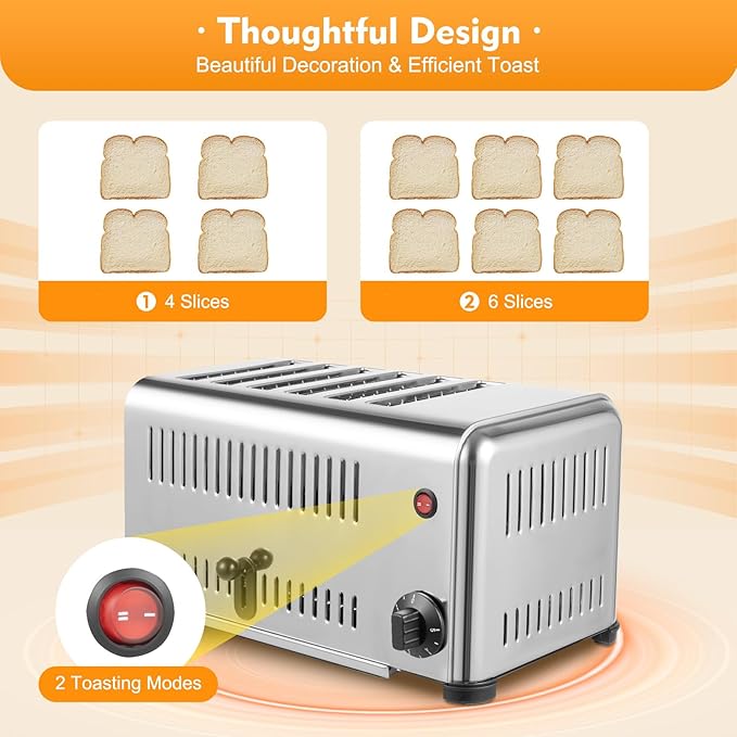 LIAUHO 6 Slice Toaster, 1680W Commercial Bread Baking Machine, 1-5 Minutes Timer Electric Oven with 6 Wide Slots, for Home Kitchen, Restaurant, Bakeries