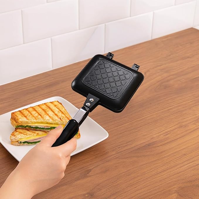 Double-Sided Grill Sandwich Maker, Nonstick Toastie Pan, Stovetop, 13.8X5.9 In