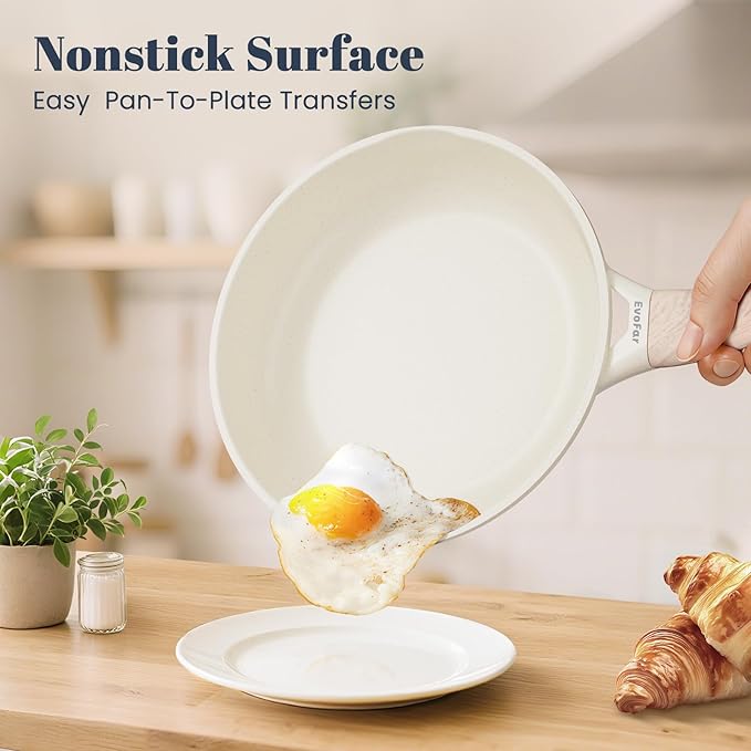 EVOFAR Granite Frying Pan, 8 Inch Non Stick Frying Pans, Lightweight Nonstick Pans for Omelets & Eggs, PFOA & PFAS Free Non-toxic Cookware Chef's Pan, Induction Compatible Fast & Even Heat Skillet