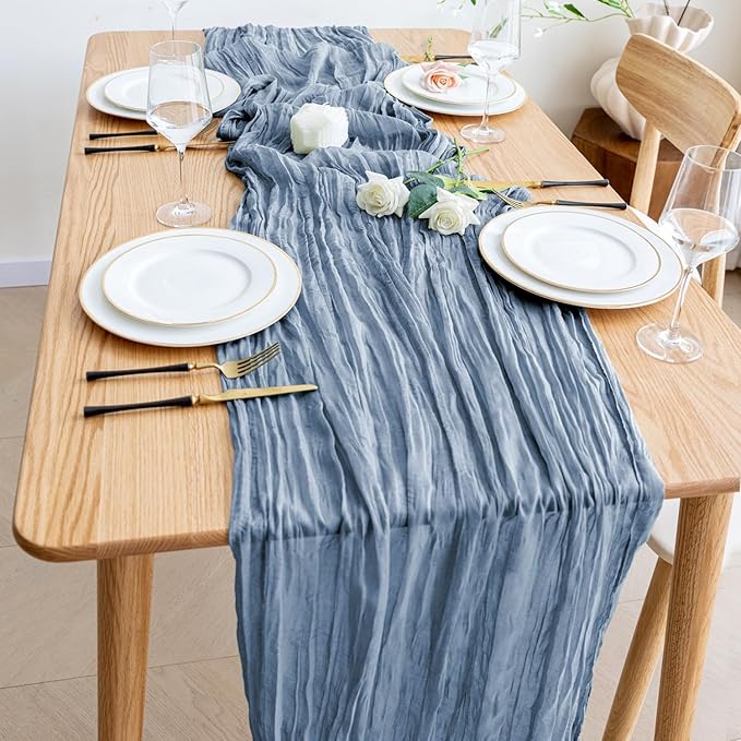 Wokceer Cheesecloth Table Runner 12Pack 10FT Dusty Blue Boho Gauze Fall Thanksgiving Cheese Cloth Table Runner for Party Long Rustic Sheer Table Runners for Baby Bridal Shower Wedding Easter Table