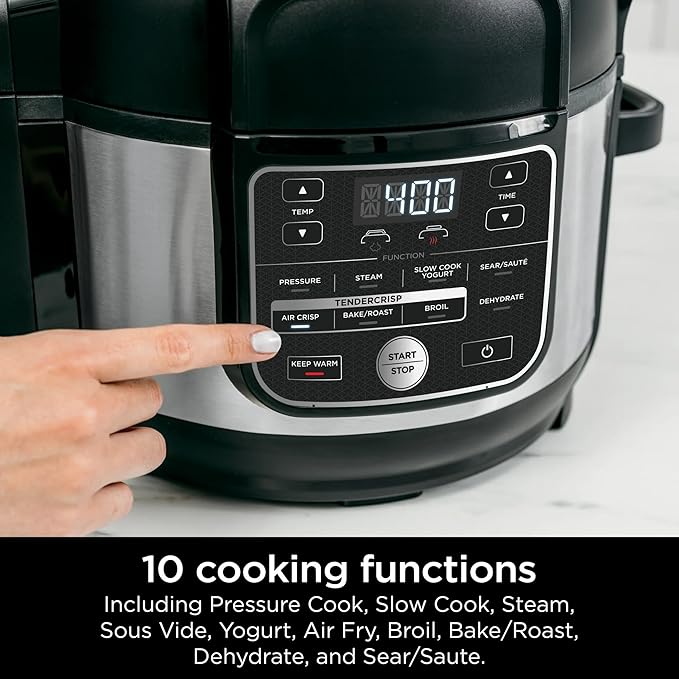 Ninja Foodi 10-in-1 Pressure Cooker & Air Fryer Combo, 6.5 Qt Stainless Steel Multi Cooker – Slow Cook, Steam, Bake, Roast, Dehydrate, Sear – Perfect for Holiday Meals & Family Gifts - OS300