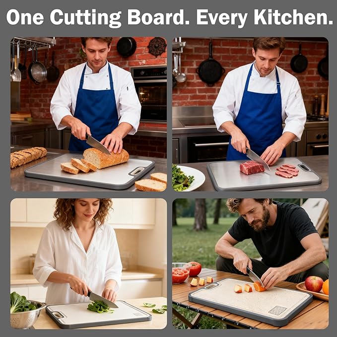 Suptikes Titanium Cutting Board,Double Sided Steel Cutting Boards for kitchen,Titannum/Wheat straw pp Large Board for meat,non toxic Chopping,16 * 11 Inch,Dishwasher Safe
