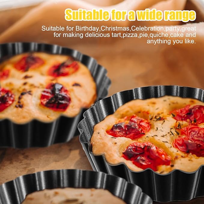 Mooisco 8 Pack Mini Tart Pan 4 Inch with Removable Bottom Fluted Sides Fruit Pans with Nonstick Coating For Pizza Cake Quiche