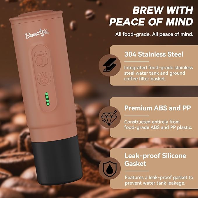 BeanzTrip H02 PRO Portable Espresso Maker, Mini Electric Coffee Maker Compatible with Ground Coffee & NS Capsule, Christmas Gift, 20 Bar Travel Espresso Machine with Self-Heating for Camping, RV