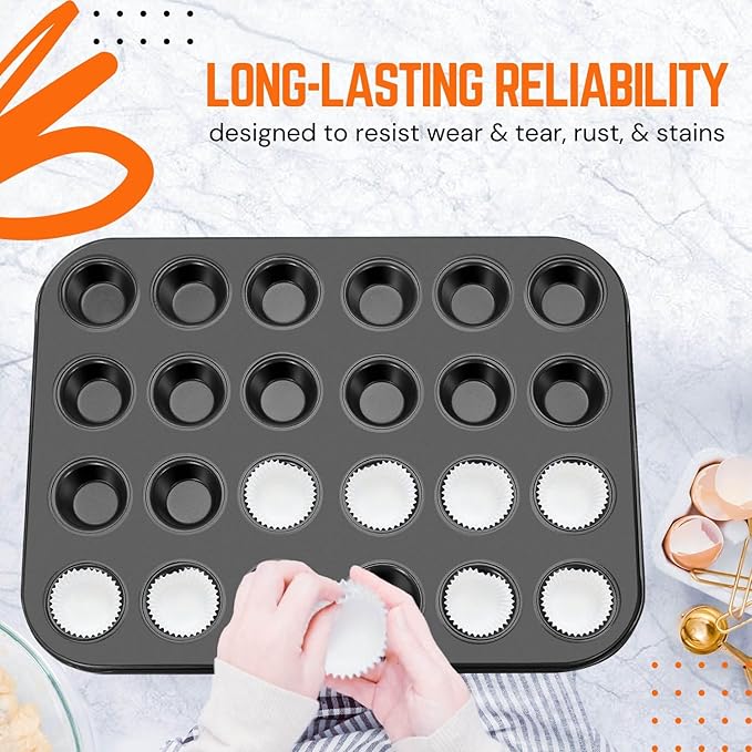 Flexzion Muffin Tray Cupcake Baking Pan 2 Pack, 24-Cup Nonstick Carbon Steel Muffin Tins Non-Stick Cupcake Tin Bakeware Accessories for Baking Cupcakes Muffin Brownies Snacks, Easy Clean, Fridge Safe