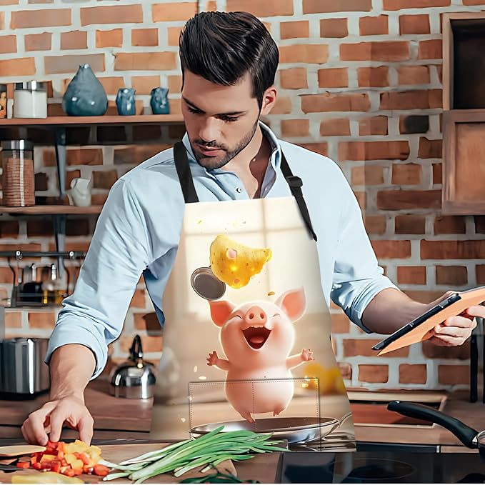 Funny Cat Apron with 2 Pockets Waterproof for Men Women Kitchen Garden Decor