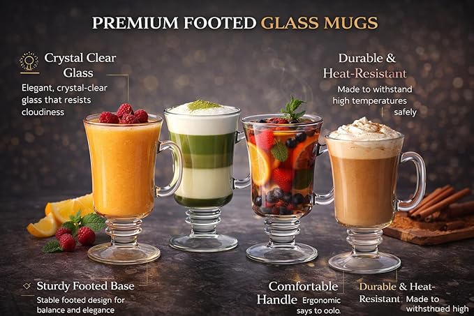 B Unique Lead-Free Irish Crystal Glass Set for Coffee, Mulled Wine, Tea & Other Beautiful Drinks for Entertaining – Pack of 2