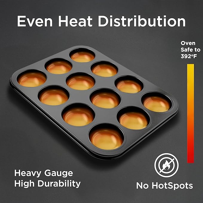 Wrenbury Mince Pie Baking Pan 12 Cup - Jam Tart Pan - Commercial Grade Premium Non Stick Carbon Steel - Food Safe Easy Clean Shallow Patty Tins for Baking Tart Tray