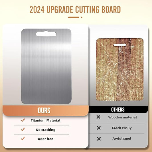 100% Titanium Cutting Board for Kitchen - Dishwasher Safe Chopping Boards with Handle, Reversible Charcuterie Board for Home Counter Outdoor Camping Housewarming Gifts for Women (13 x 9.1)