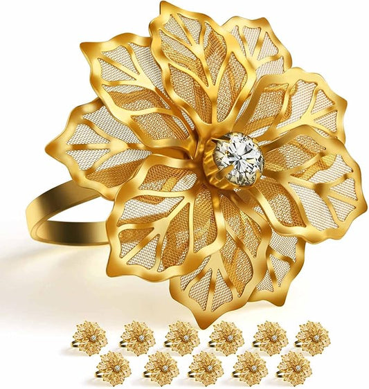 12 Pack Flower Napkin Rings Holders Clear Rhinestone Décor Dinner Party Wedding Christmas Gathering