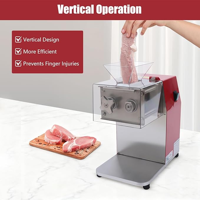 1100W 110V Electric Meat Cutter, Commercial Meat Slicer Dicer Shredder Chopper Stainless Steel Boneless Meat Processor with 0.35cm Blade for Restaurant Kitchen Supermarket Beef Pork Chicken