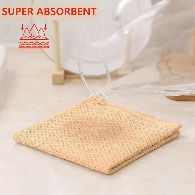 Kitinjoy 100% Cotton Kitchen Dish Cloths, 6 Pack Waffle Weave Ultra Soft Absorbent Dish Towels for Drying Dishes Quick Drying Kitchen Towels Dish Rags, (12" x 12", Apricot)