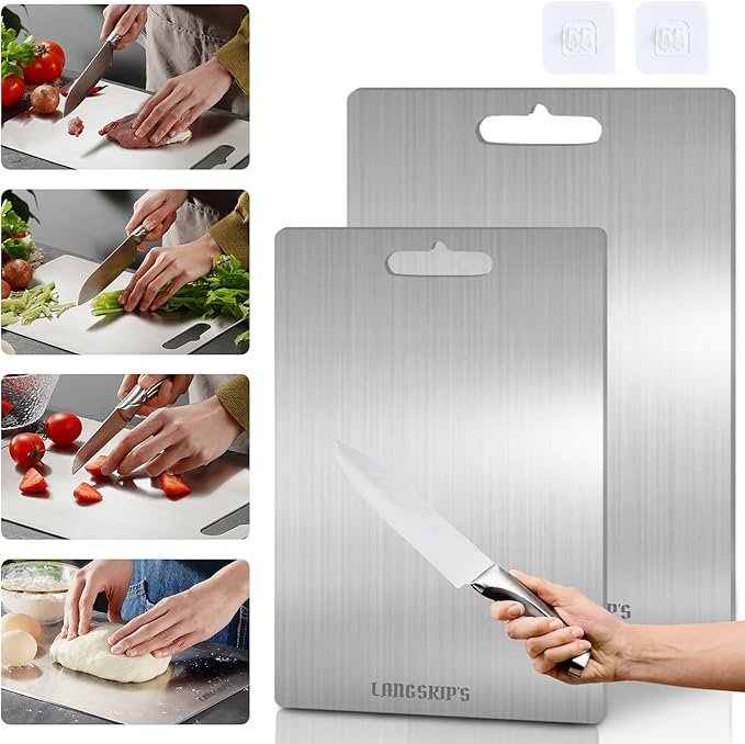 LANGSKIP'S Katuchef Titanium Cutting Boards for Kitchen, Metal Cutting Boards for Kitchen,Dishwasher Safe,Titan Pro Cutting Board Titanium for Meats, Fruits and Vegetables, 1 Pack 13.4 x 9 Inch