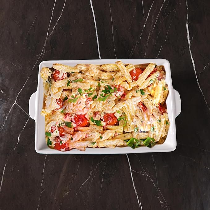 GDCZ Ceramic Baking Dish with Handles,Lasagna Pan Deep Large Serving Bakeware fo Cooking. Freezer Safe (White)