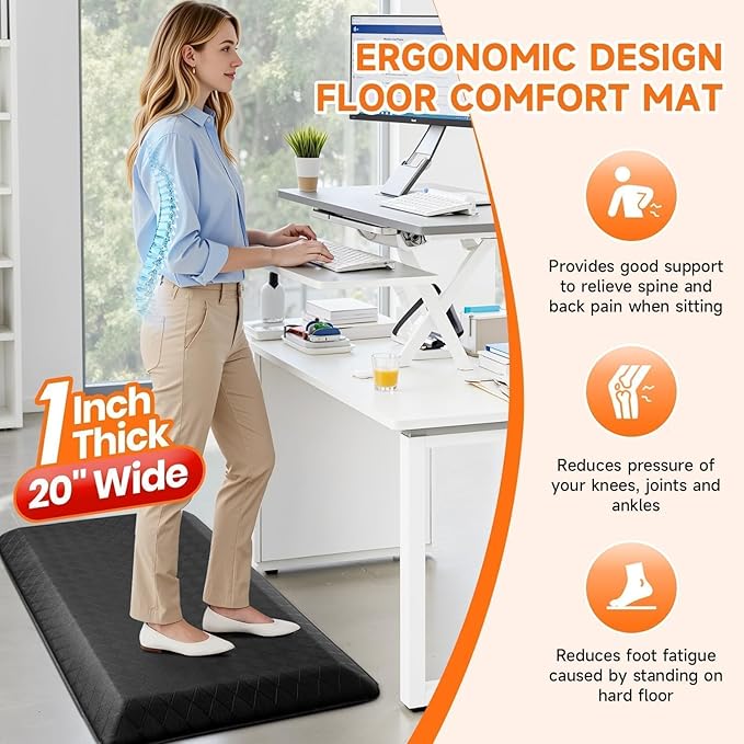 StepRite 1” Thick Kitchen Mats for Floor, Anti Fatigue Kitchen Rugs, Non-Slip,Heavy Duty Waterproof Kitchen Rug, Standing Desk Mat, Gifts for Friends, Family, Home, Kitchen, Office(39" x 20",Black)