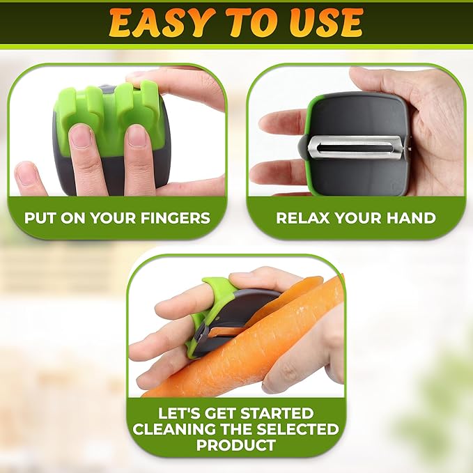 2Pcs Finger Grip Vegetable Peelers for Kitchen - Silicone Palm Peeler with Sharp Double-Sided Blade, Non-Slip Handle, Dishwasher Safe - Versatile for Fruits, Veggies, Potato & Carrot Peeler Tool
