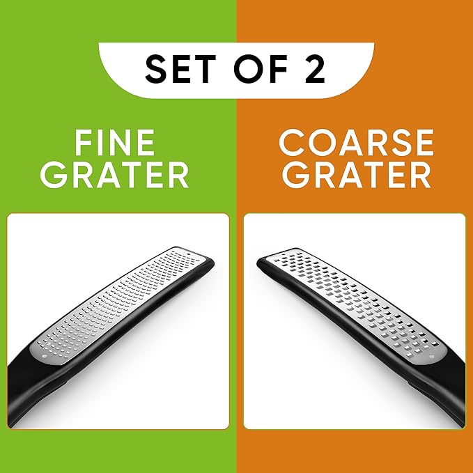 Spring Chef Stainless Steel Lemon Zester, Fine & Coarse Shred, Set of 2 & Professional Cheese Box Grater, XL Size - 2 Product Bundle - Black