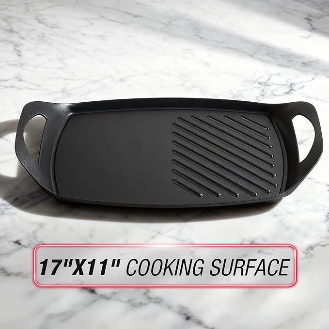 Techwood Stove Top Griddle, 17"X11" Nonstick 2 in 1 Grill Plate/Griddle Pan for Indoor/Outdoor Cooking, PFOA Free, Oven & Broiler Safe, Compatible with Multiple Stovetops, Dishwasher Safe